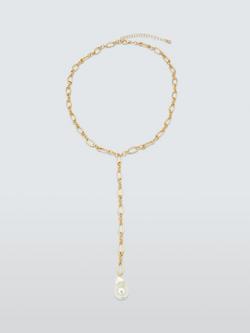 John Lewis Link Chain Y-Profile Necklace with Pearl Drop, Gold, Gold/White