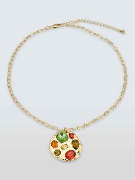 John Lewis Gem Disc Pendant Necklace, Multi/Gold, Multi