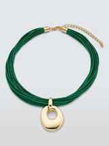 John Lewis Multi Cord and Open Drop Pendant Necklace, Green/Gold