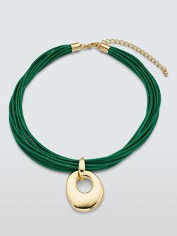 John Lewis Multi Cord and Open Drop Pendant Necklace, Green/Gold, Green/Gold