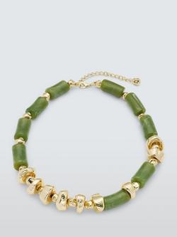 John Lewis Resin Bar Beaded Statement Necklace, Green/Gold, Green/Gold