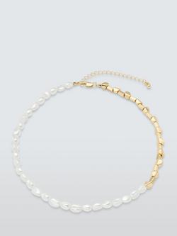 John Lewis Faux Pearl and Metal Beaded Necklace, Gold/White, Gold/White