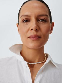 John Lewis Faux Pearl and Metal Beaded Necklace, Gold/White - view 2, Gold/White