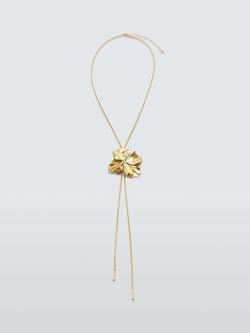 John Lewis Textured Flower Statement Lariat Necklace, Gold, Gold