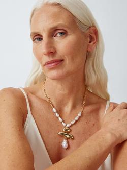 John Lewis Faux Pearl and Molten Drop Necklace, Gold/White - view 2, Gold/White