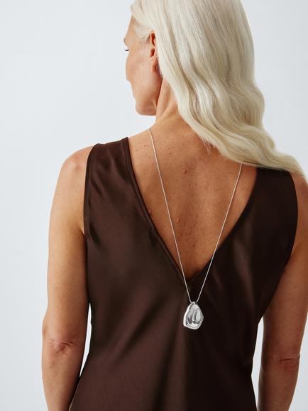 John Lewis Irregular Teardrop Pendant Necklace, Silver - view 2, Silver