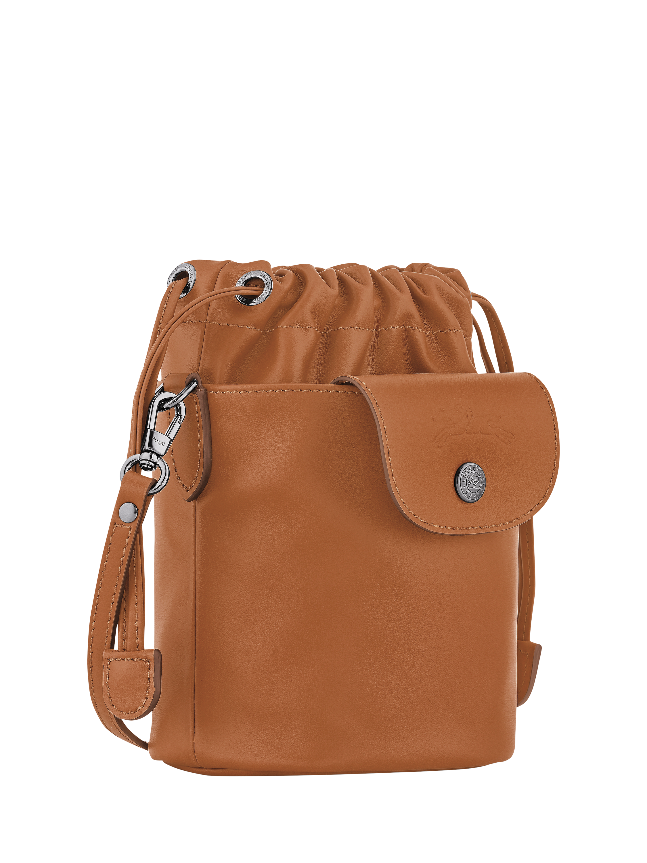 Product image 3 of 6, which shows Longchamp Pliage Extra Small Leather Bucket Bag, Cashew