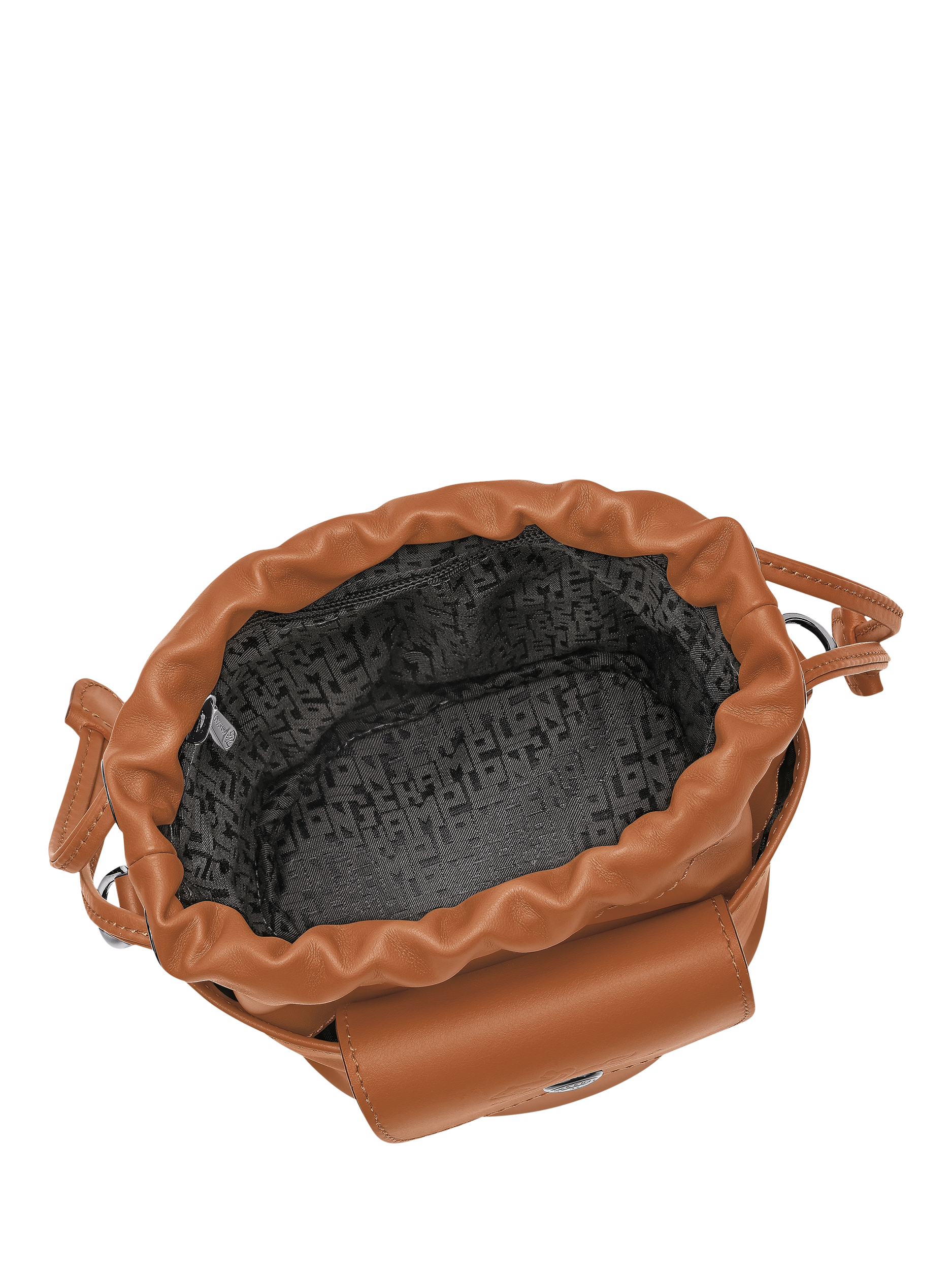 Product image 5 of 6, which shows Longchamp Pliage Extra Small Leather Bucket Bag, Cashew