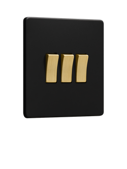 Dowsing & Reynolds Matt Black Triple Rocker Switch, Gold Switches