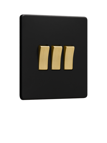 Dowsing & Reynolds Matt Black Triple Rocker Switch, Gold Switches