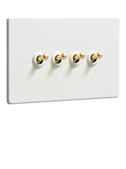 Dowsing & Reynolds Soft White Quadruple Toggle Switch, Gold Toggles