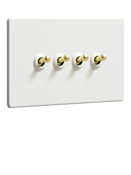 Dowsing & Reynolds Soft White Quadruple Toggle Switch, Gold Toggles