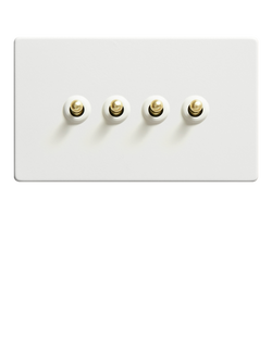 Dowsing & Reynolds Soft White Quadruple Toggle Switch - view 2, Gold Toggles