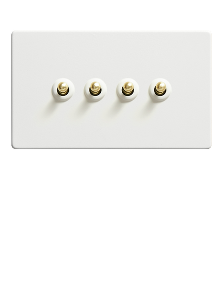 Dowsing & Reynolds Soft White Quadruple Toggle Switch - view 2, Gold Toggles