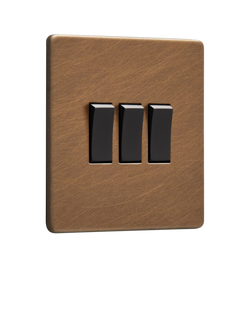 Dowsing & Reynolds Antique Brass Triple Rocker Switch, Black Switches