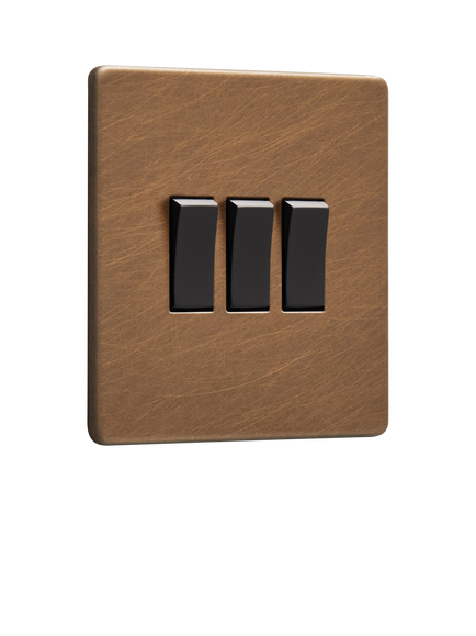 Dowsing & Reynolds Antique Brass Triple Rocker Switch, Black Switches