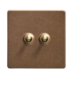Dowsing & Reynolds Antique Brass Double Toggle Switch - view 2, Gold Toggles