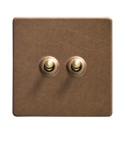 Dowsing & Reynolds Antique Brass Double Toggle Switch - view 2, Gold Toggles