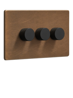 Dowsing & Reynolds Antique Brass Triple Dimmer Switch, Black Knobs