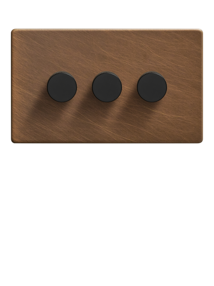 Dowsing & Reynolds Antique Brass Triple Dimmer Switch - view 2, Black Knobs