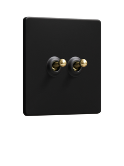 Dowsing & Reynolds Matt Black Double Toggle Switch, Gold Toggles