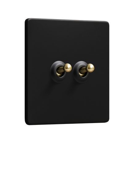 Dowsing & Reynolds Matt Black Double Toggle Switch, Gold Toggles