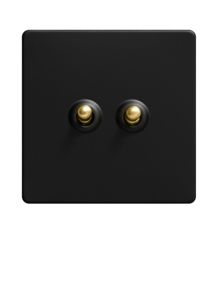 Dowsing & Reynolds Matt Black Double Toggle Switch - view 2, Gold Toggles