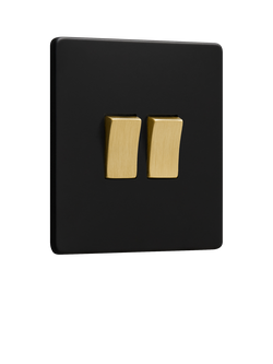 Dowsing & Reynolds Matt Black Double Rocker Light Switch, Gold Switches