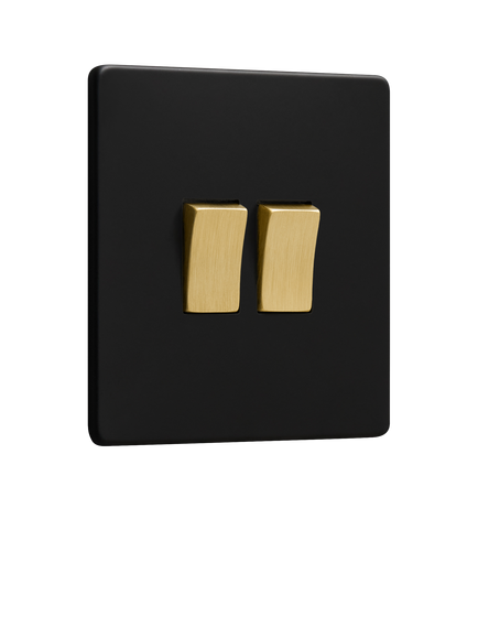 Dowsing & Reynolds Matt Black Double Rocker Light Switch, Gold Switches