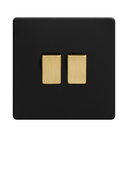 Dowsing & Reynolds Matt Black Double Rocker Light Switch - view 2, Gold Switches