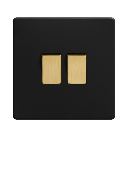 Dowsing & Reynolds Matt Black Double Rocker Light Switch - view 2, Gold Switches