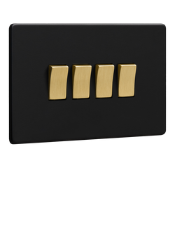 Dowsing & Reynolds Matt Black Quadruple Rocker Switch, Gold Switches