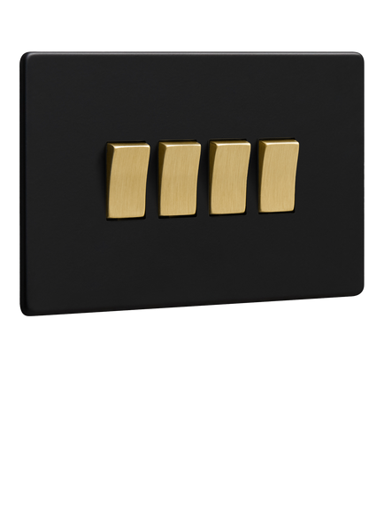 Dowsing & Reynolds Matt Black Quadruple Rocker Switch, Gold Switches