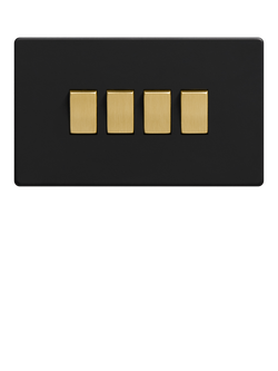 Dowsing & Reynolds Matt Black Quadruple Rocker Switch - view 2, Gold Switches