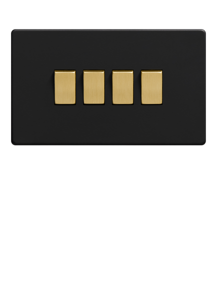 Dowsing & Reynolds Matt Black Quadruple Rocker Switch - view 2, Gold Switches