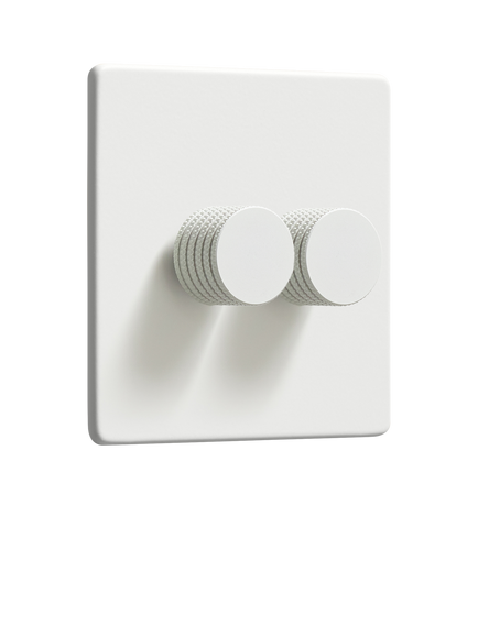 Dowsing & Reynolds Soft White Double Dimmer Switch, White Knobs