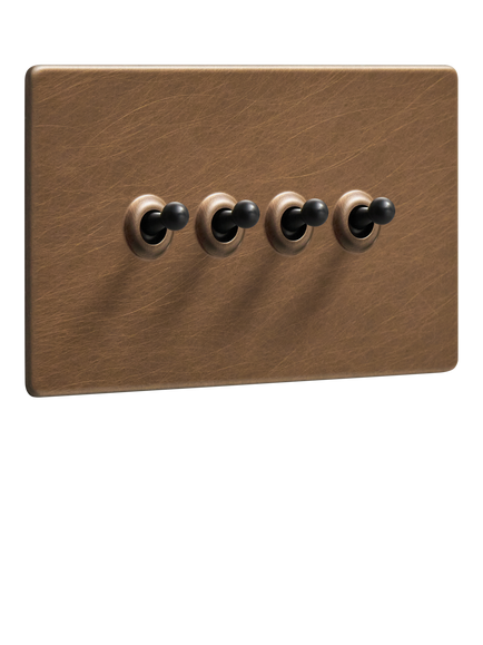 Dowsing & Reynolds Antique Brass Quadruple Toggle Switch, Black Toggles