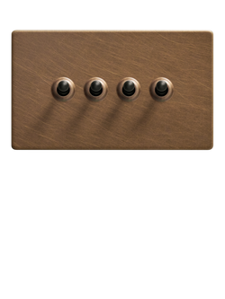 Dowsing & Reynolds Antique Brass Quadruple Toggle Switch - view 2, Black Toggles