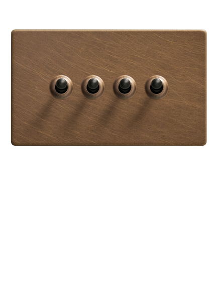 Dowsing & Reynolds Antique Brass Quadruple Toggle Switch - view 2, Black Toggles