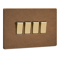 Dowsing & Reynolds Antique Brass Quadruple Rocker Switch, Gold Switches