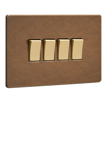 Dowsing & Reynolds Antique Brass Quadruple Rocker Switch, Gold Switches