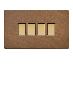 Dowsing & Reynolds Antique Brass Quadruple Rocker Switch - view 2, Gold Switches