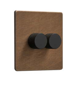 Dowsing & Reynolds Antique Brass Double Dimmer Switch, Black Knobs