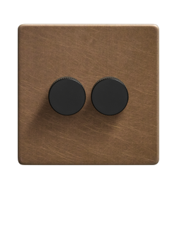Dowsing & Reynolds Antique Brass Double Dimmer Switch - view 2, Black Knobs