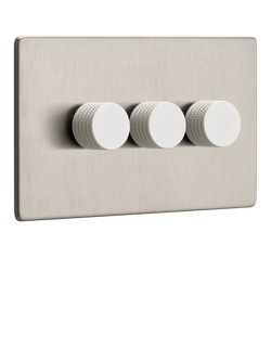 Dowsing & Reynolds Soft Silver Triple Switch, White Knobs