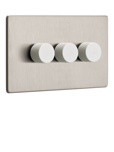 Dowsing & Reynolds Soft Silver Triple Switch, White Knobs