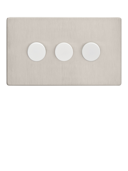 Dowsing & Reynolds Soft Silver Triple Switch - view 2, White Knobs