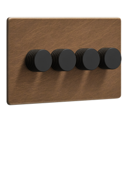 Dowsing & Reynolds Antique Brass Quadruple Dimmer Switch, Black Knobs