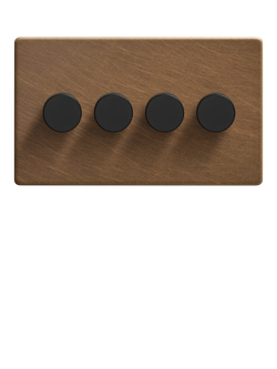 Dowsing & Reynolds Antique Brass Quadruple Dimmer Switch - view 2, Black Knobs