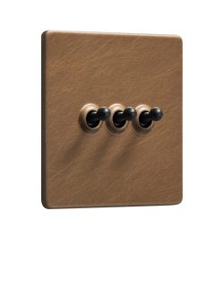 Dowsing & Reynolds Antique Brass Triple Toggle Switch, Black Toggles